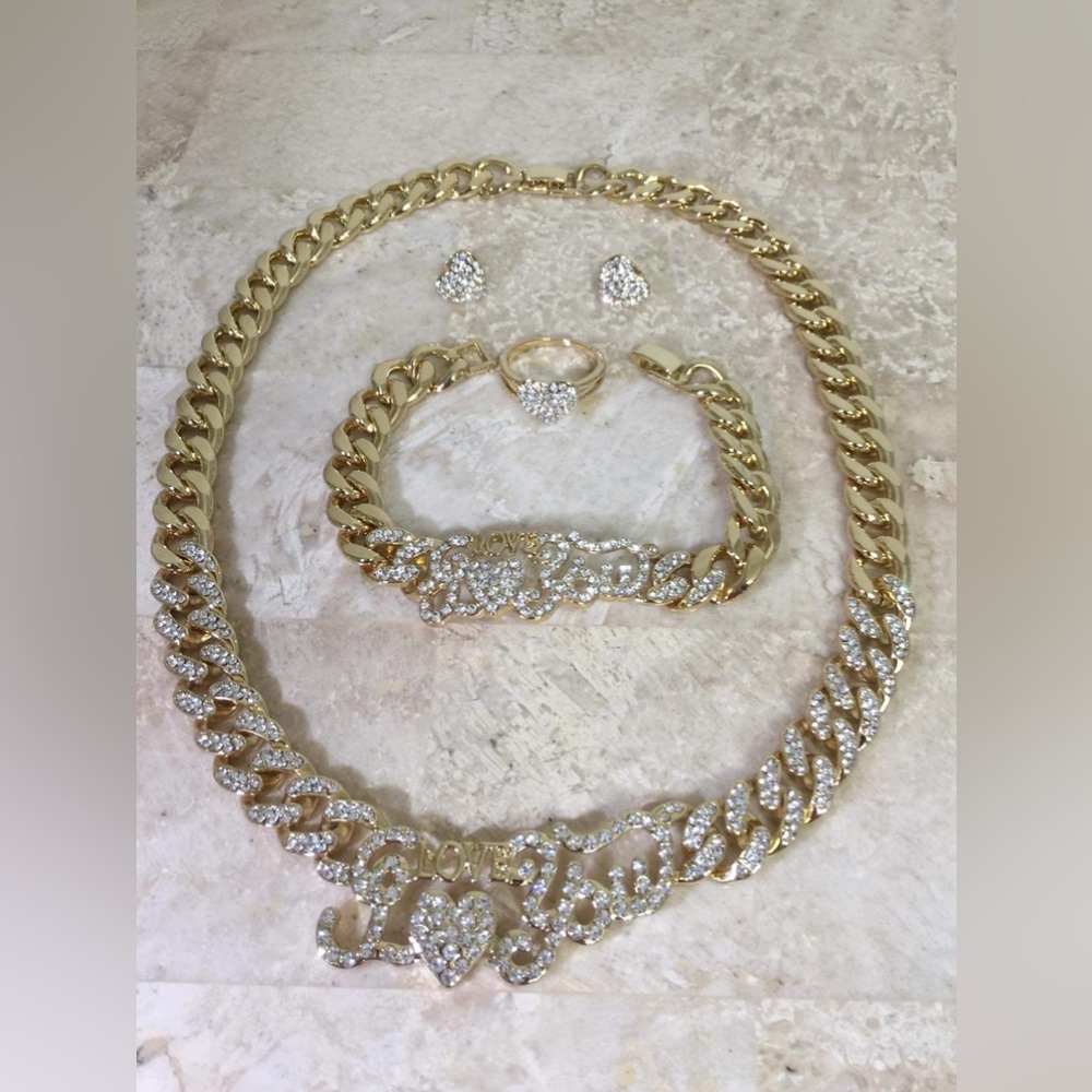 New! 18K Gold Plated I Love You Necklace Set